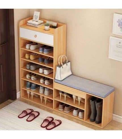 Pouf et Meuble de Rangement Chaussures 2 en 1